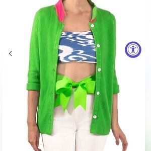 Gretchen Scott Designs Green Cardigan with Pink Accents